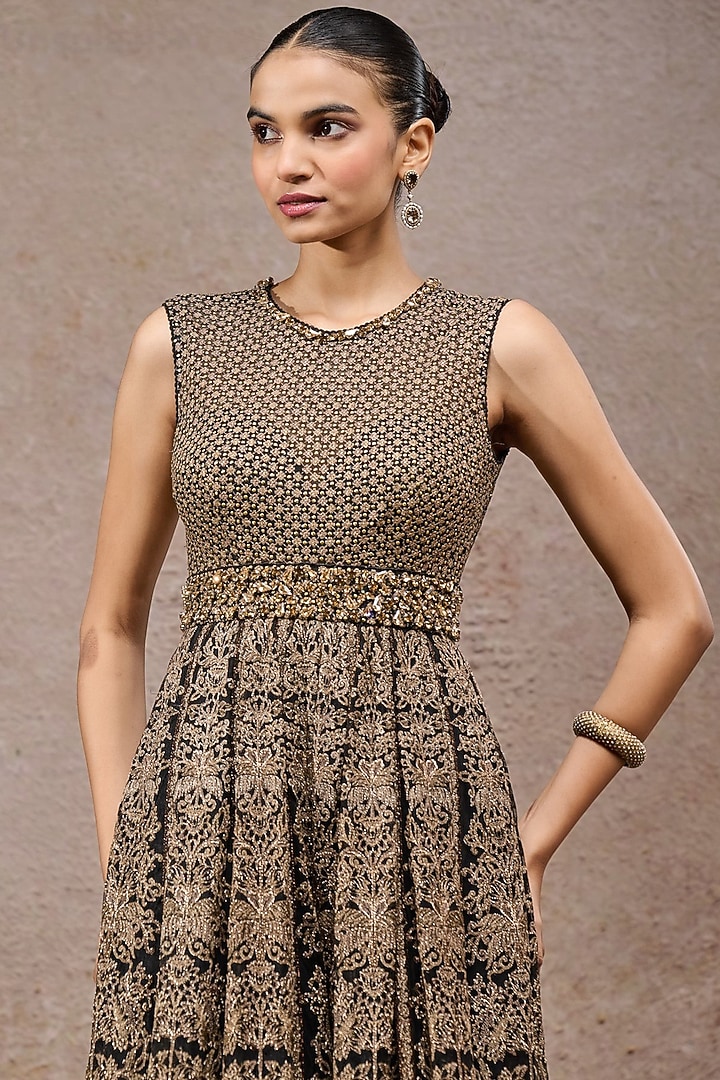 Black & Gold Tulle Net Thread Work Jumpsuit by Tarun Tahiliani at Pernia's Pop Up Shop