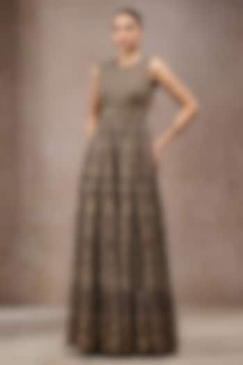 Black & Gold Tulle Net Thread Work Jumpsuit by Tarun Tahiliani at Pernia's Pop Up Shop