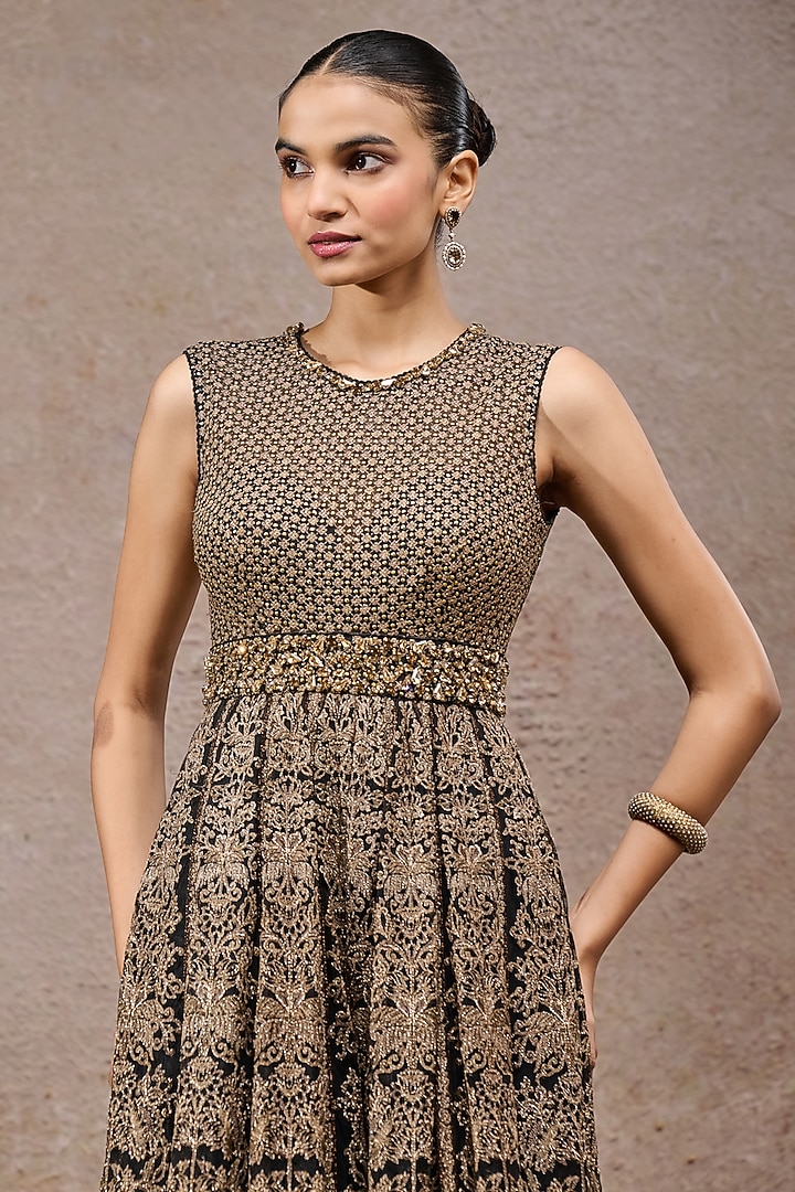 Black & Gold Tulle Net Thread Work Jumpsuit by Tarun Tahiliani at Pernia's Pop Up Shop