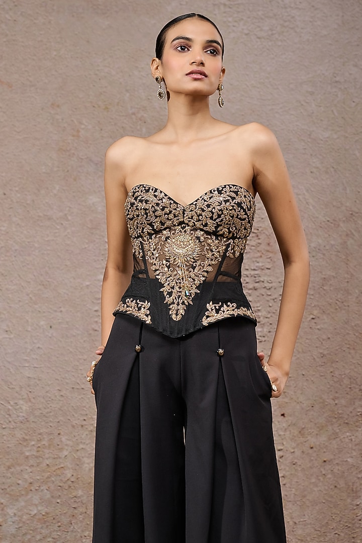 Black & Gold Banana Crepe Co-Ord Set by Tarun Tahiliani at Pernia's Pop Up Shop