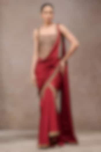 Wine Charmeuse Concept Draped Bridal Saree Set by Tarun Tahiliani at Pernia's Pop Up Shop