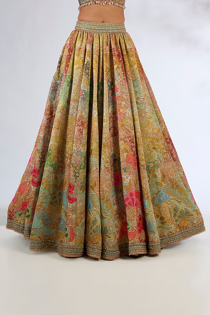 Pink Multi-Colored Chanderi Hand Embroidered Bridal Lehenga Set by Tarun Tahiliani at Pernia's Pop Up Shop