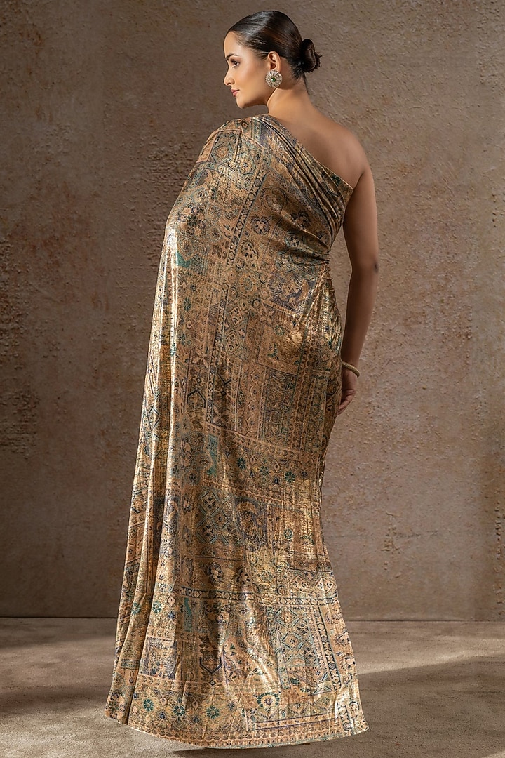 Multi-Colored Foil Jersey Printed Draped Party Wear Dress by Tarun Tahiliani at Pernia's Pop Up Shop