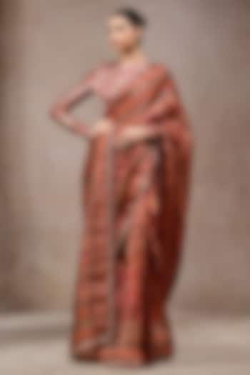 Multi-Colored Georgette Hand Embroidered Brocade Wedding Saree Set by Tarun Tahiliani at Pernia's Pop Up Shop