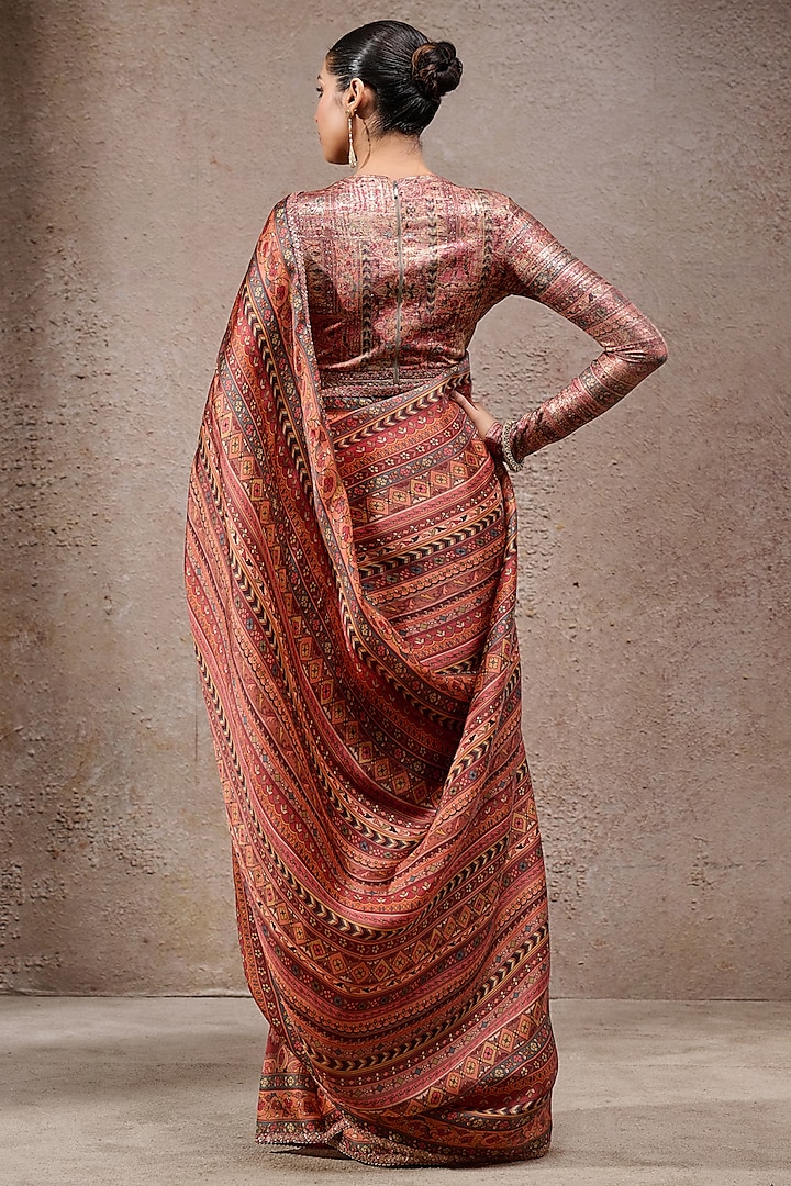Multi-Colored Georgette Hand Embroidered Brocade Wedding Saree Set by Tarun Tahiliani at Pernia's Pop Up Shop