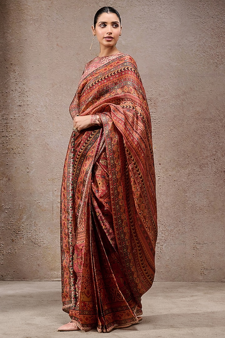 Multi-Colored Georgette Hand Embroidered Brocade Wedding Saree Set by Tarun Tahiliani at Pernia's Pop Up Shop