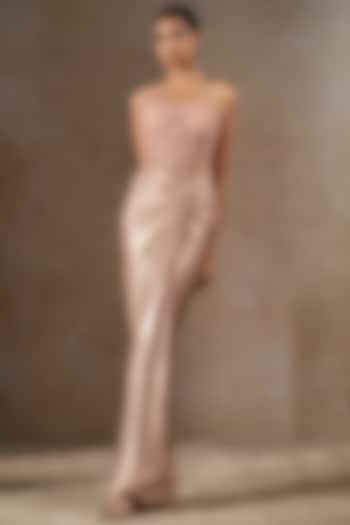 Blush Pink Tulle Net Draped Skirt Set by Tarun Tahiliani at Pernia's Pop Up Shop