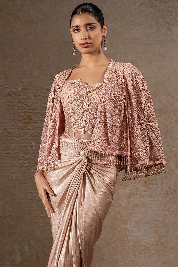 Blush Pink Tulle Net Cape by Tarun Tahiliani at Pernia's Pop Up Shop