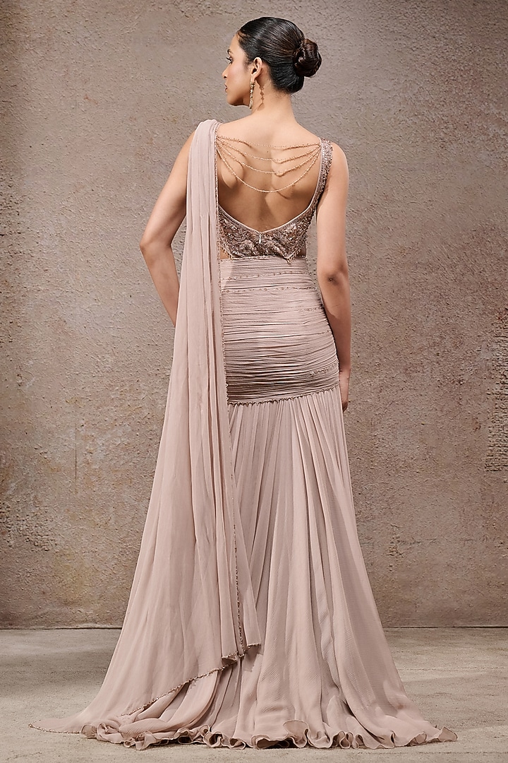 Champagne Chiffon Concept Bridal Saree Set by Tarun Tahiliani at Pernia's Pop Up Shop