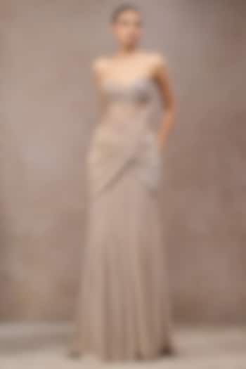 Champagne Crinkle Net Draped Corset Wedding Gown by Tarun Tahiliani at Pernia's Pop Up Shop