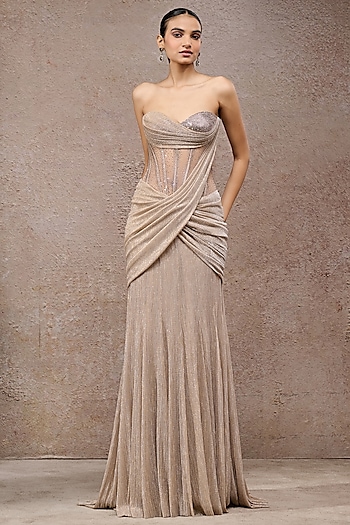 nude corset dress Women's Harris Strapless Corset Silk Maxi Dress XS/S/M/L/Customize Nude MEAN BLVD
