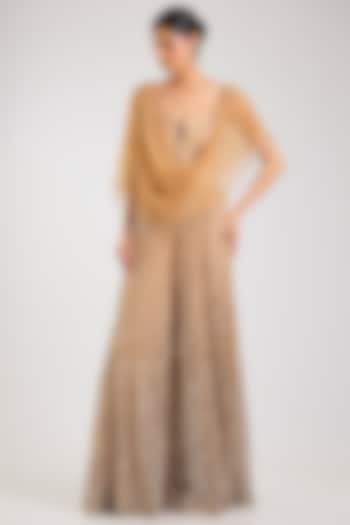 Champagne Soft Net Swarovski Crystal Embroidered Jumpsuit by Tarun Tahiliani at Pernia's Pop Up Shop