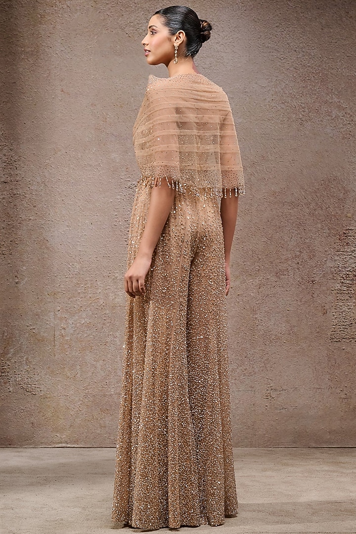 Blush Pink Tulle Net Sequins Embroidered Jumpsuit by Tarun Tahiliani at Pernia's Pop Up Shop