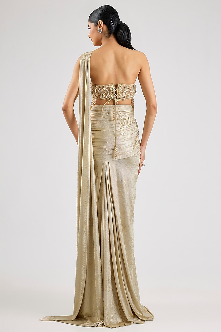 Ivory-Gold Jersey Concept Bridal Saree Set by Tarun Tahiliani at Pernia's Pop Up Shop
