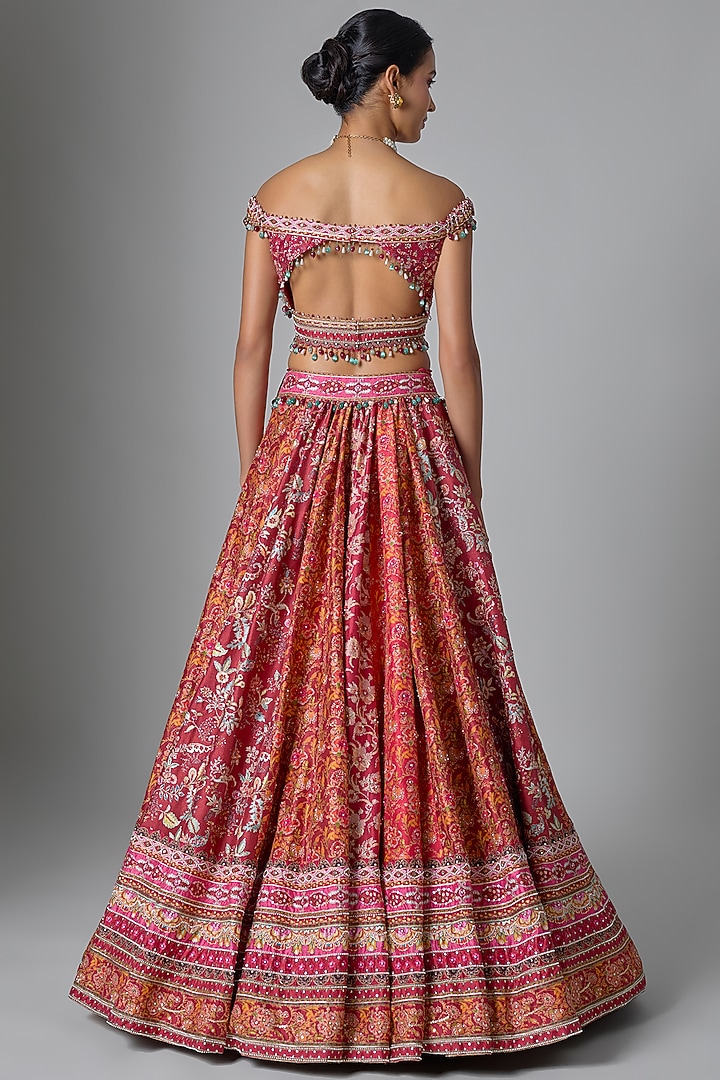 Multi-Colored Silk Dupion Kashida Embroidered Bridal Lehenga Set by Tarun Tahiliani at Pernia's Pop Up Shop