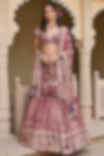 Purple Shaded Georgette Kashida Embroidered Bridal Lehenga Set by Tarun Tahiliani at Pernia's Pop Up Shop