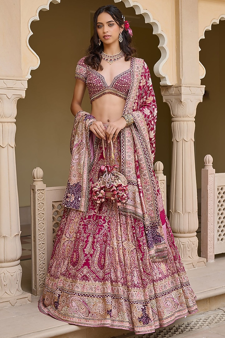 Purple Shaded Georgette Kashida Embroidered Bridal Lehenga Set by Tarun Tahiliani at Pernia's Pop Up Shop