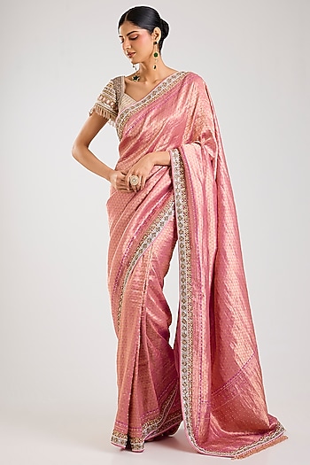 Fuchsia Banarasi Hand Embroidered Saree Set by Tarun Tahiliani