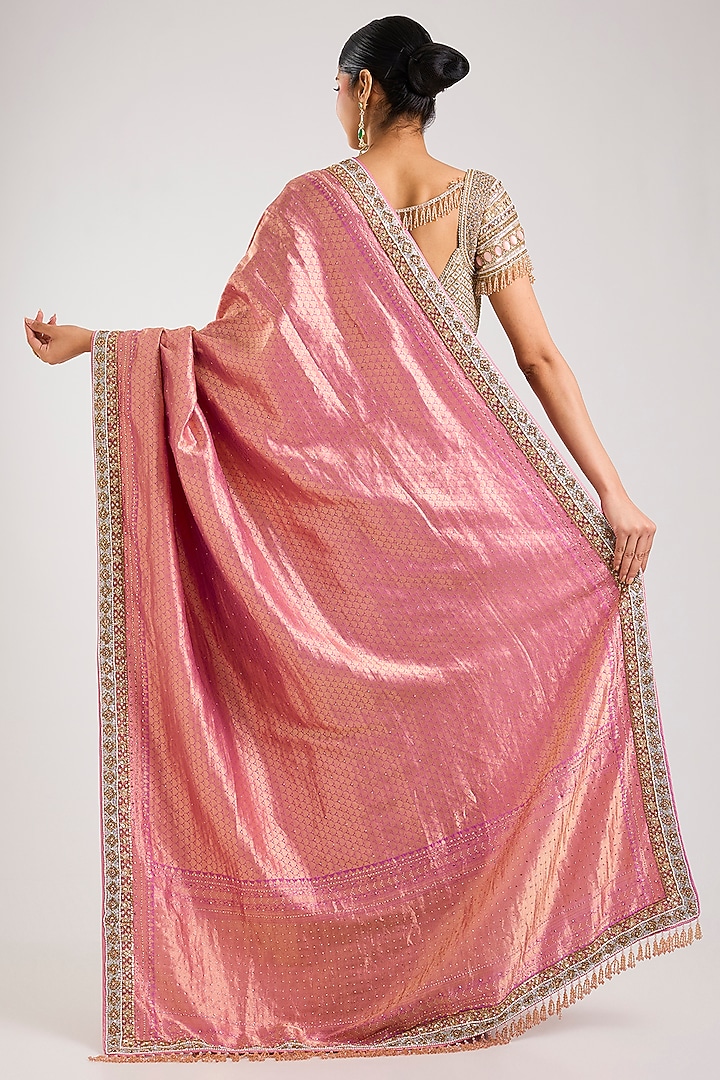 Fuchsia Banarasi Hand Embroidered Bridal Saree Set by Tarun Tahiliani at Pernia's Pop Up Shop