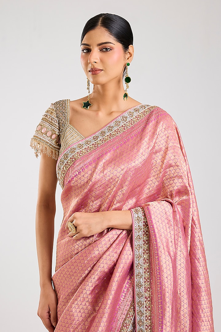 Fuchsia Banarasi Hand Embroidered Bridal Saree Set by Tarun Tahiliani at Pernia's Pop Up Shop