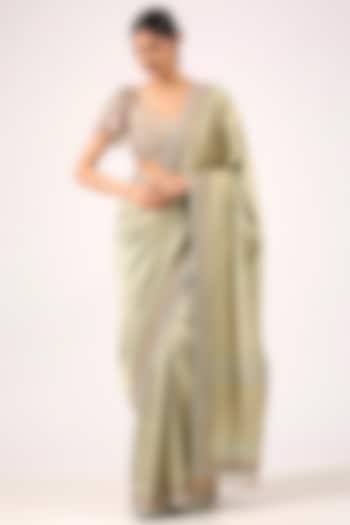 Sea Green Brocade Sequin Embroidered Banarasi Bridal Saree Set by Tarun Tahiliani at Pernia's Pop Up Shop