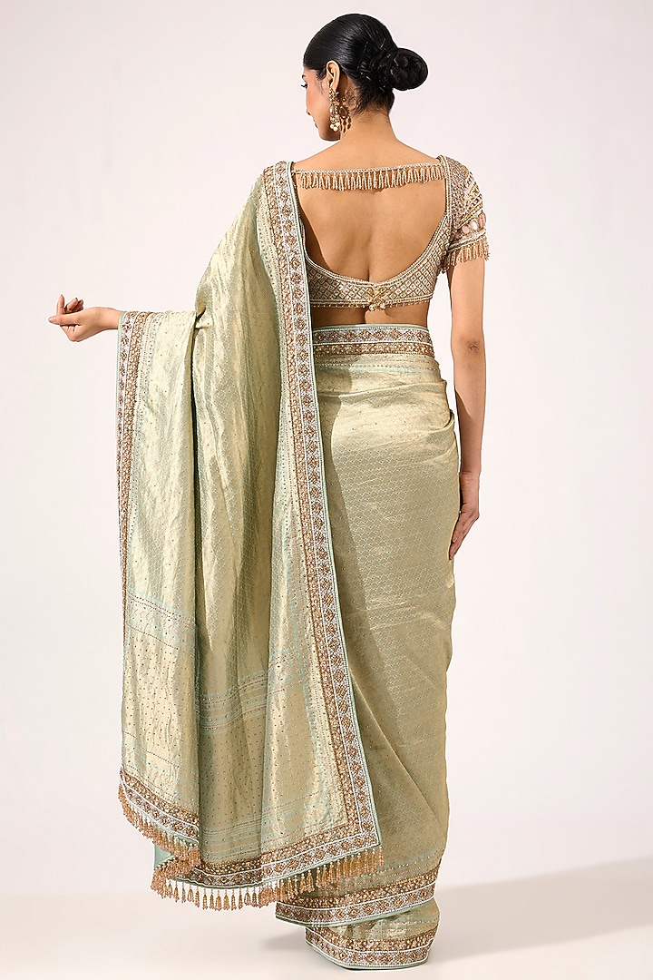 Sea Green Brocade Sequin Embroidered Banarasi Bridal Saree Set by Tarun Tahiliani at Pernia's Pop Up Shop
