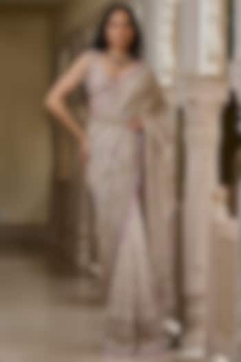 Multi-Colored Georgette Zardosi Embroidered Bridal Saree Set by Tarun Tahiliani at Pernia's Pop Up Shop