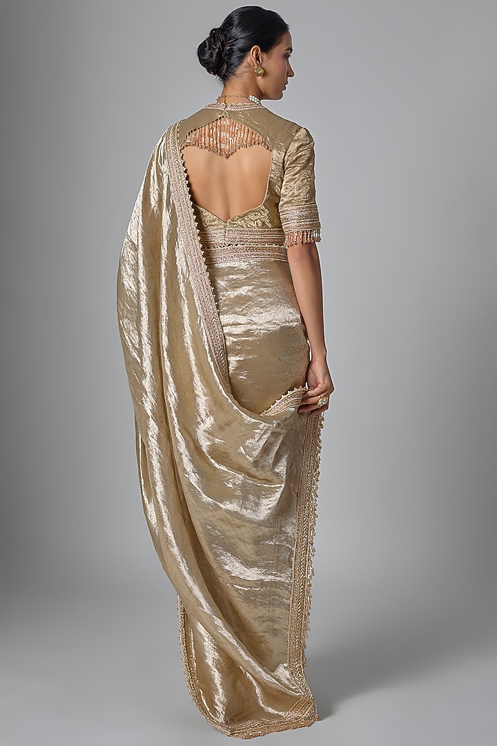 Gold Brocade Embellished Bridal Saree Set by Tarun Tahiliani at Pernia's Pop Up Shop