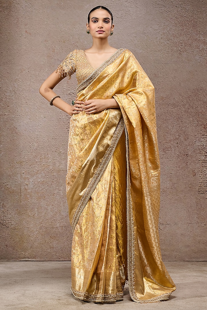 Gold Brocade Embellished Bridal Saree Set by Tarun Tahiliani at Pernia's Pop Up Shop