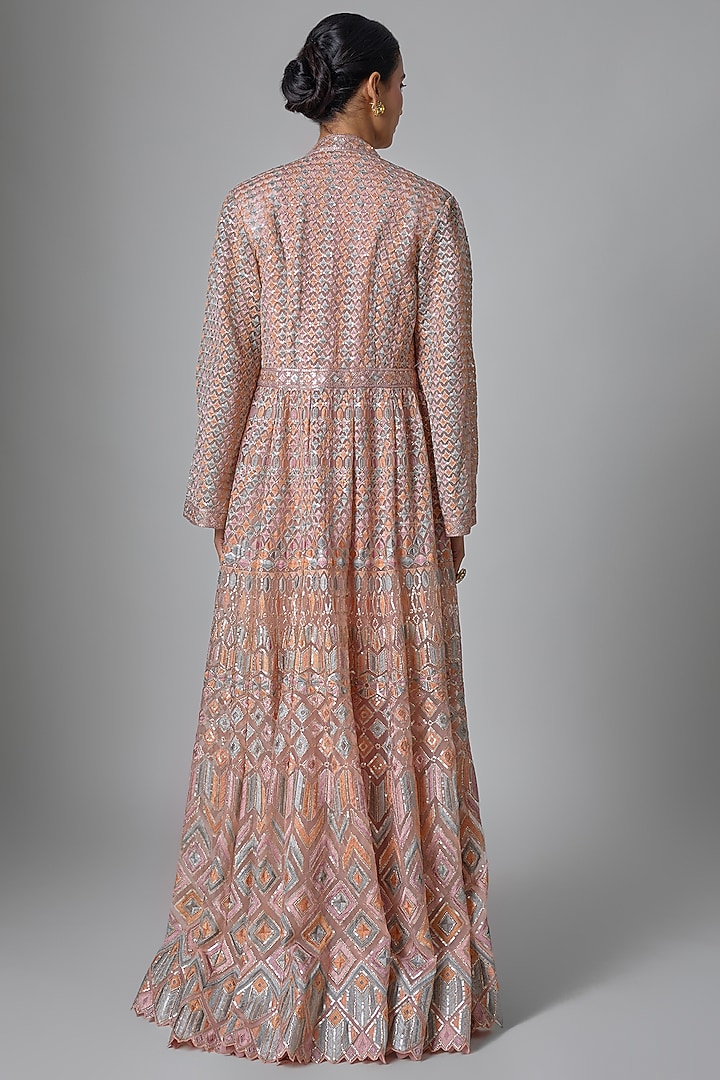 Blush Pink Chiffon Draped Jacket Party Wear Dress by Tarun Tahiliani at Pernia's Pop Up Shop