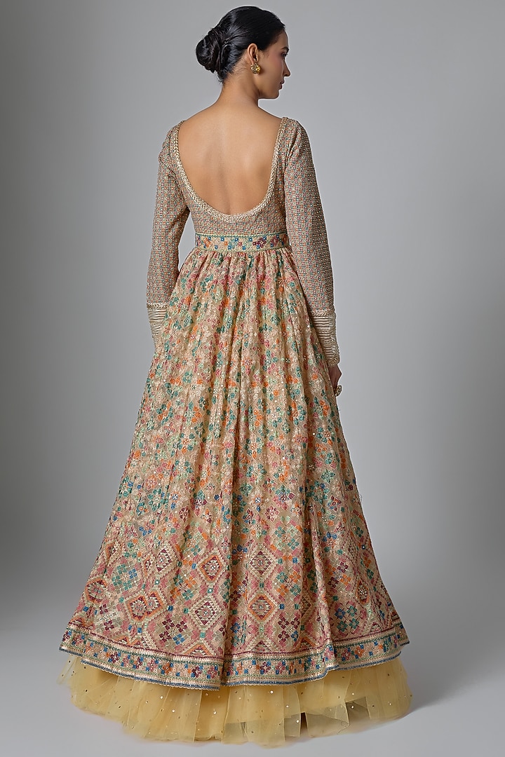 Beige Tulle Embroidered Bridal Anarkali Set by Tarun Tahiliani at Pernia's Pop Up Shop