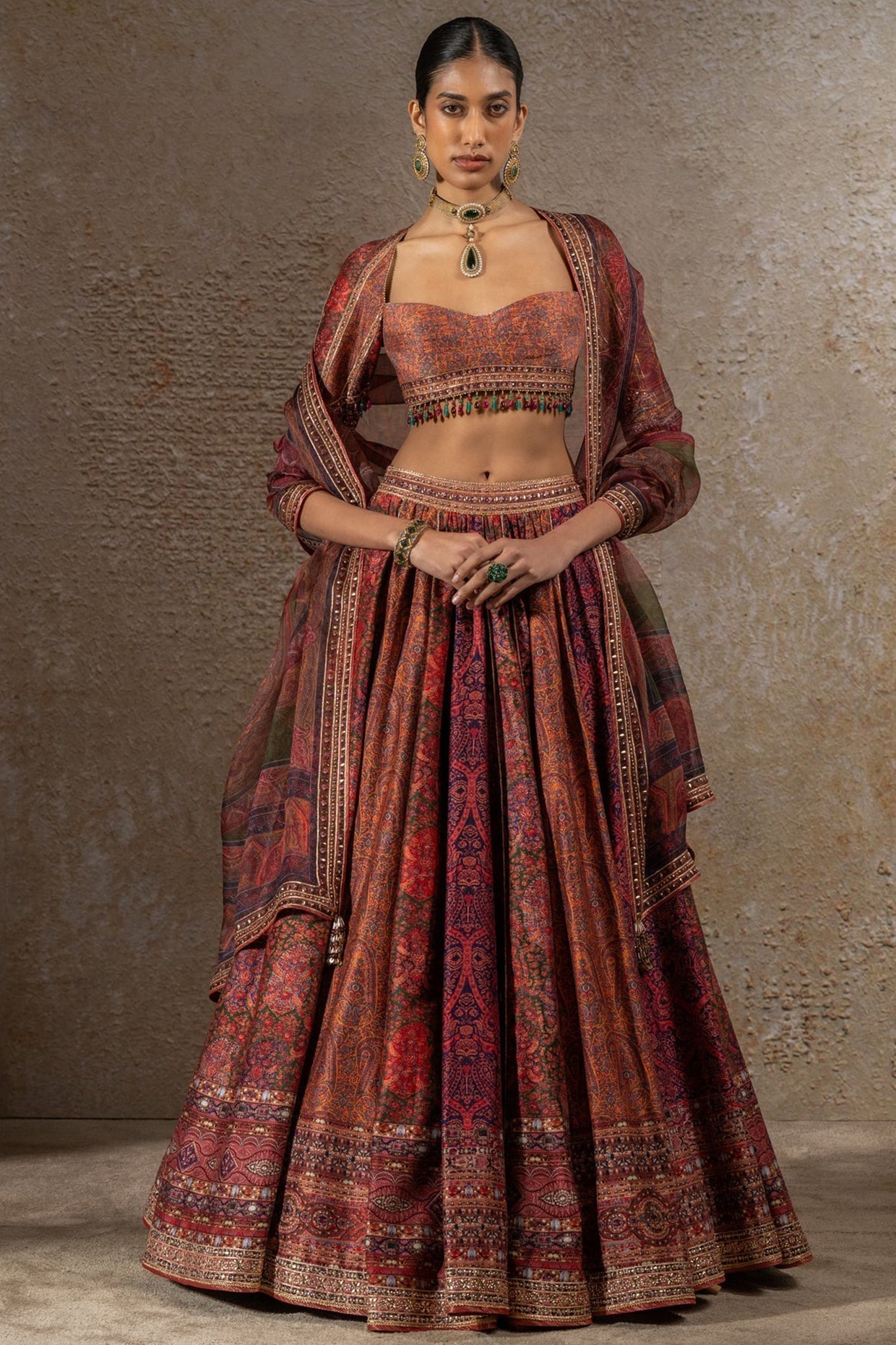 Tarun Tahiliani Multi-Colored Chanderi Printed Lehenga Set
