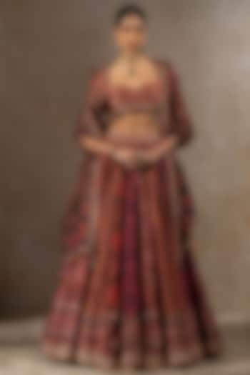 Multi-Colored Chanderi Printed Bridal Lehenga Set by Tarun Tahiliani at Pernia's Pop Up Shop