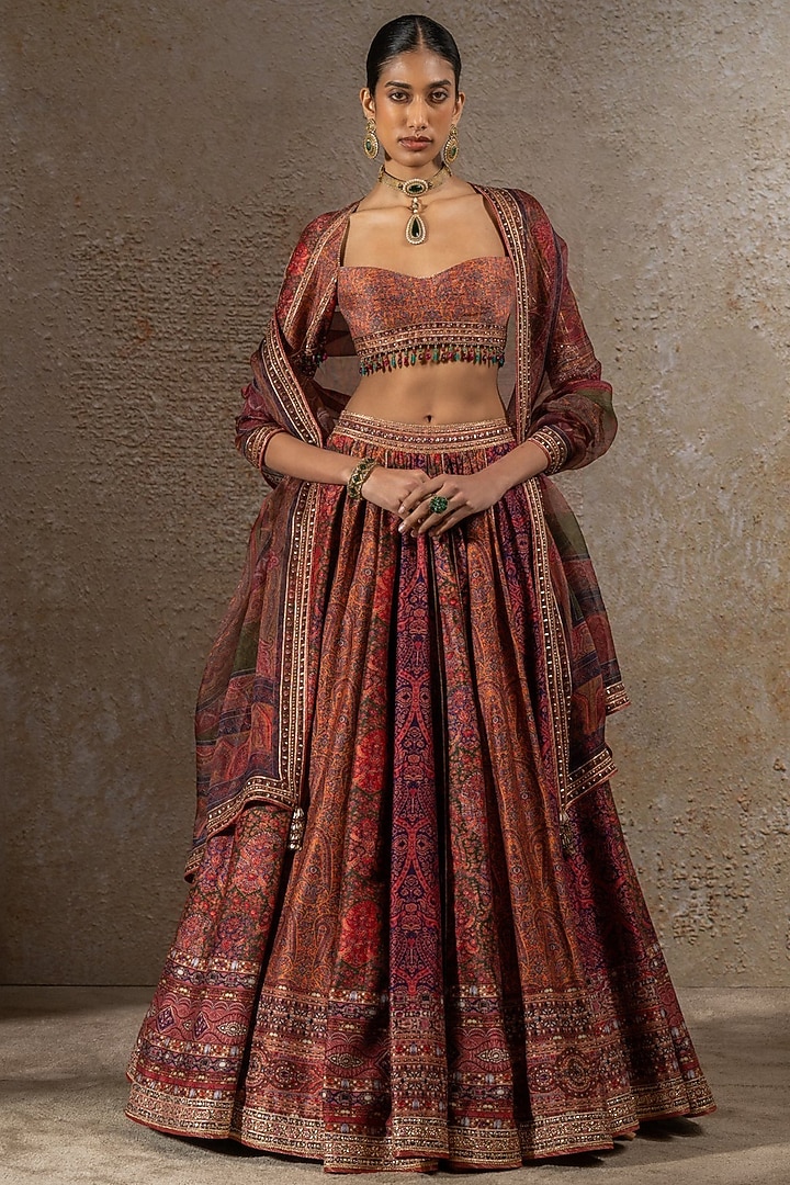 Multi-Colored Chanderi Printed Bridal Lehenga Set by Tarun Tahiliani at Pernia's Pop Up Shop