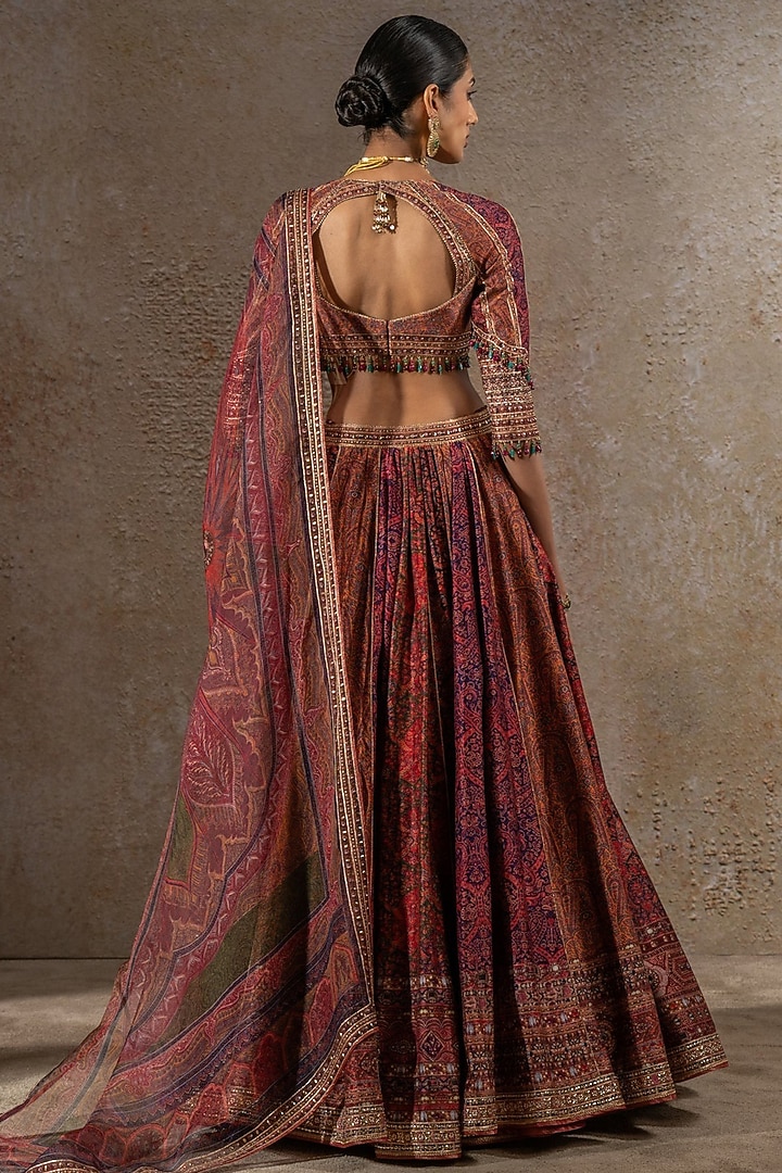 Multi-Colored Chanderi Printed Bridal Lehenga Set by Tarun Tahiliani at Pernia's Pop Up Shop