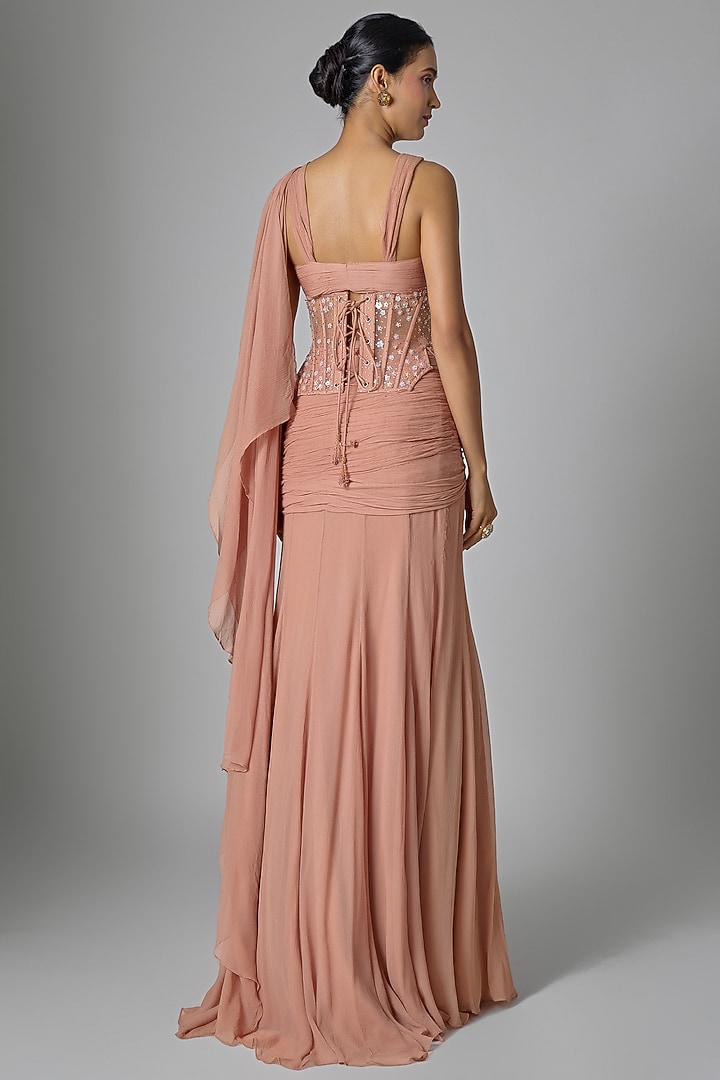 Mocha Brown Chiffon Concept Bridal Saree Set by Tarun Tahiliani at Pernia's Pop Up Shop