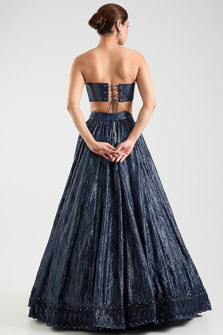 Ink Blue Tulle Net & Italian Net Bridal Lehenga Set by Tarun Tahiliani at Pernia's Pop Up Shop