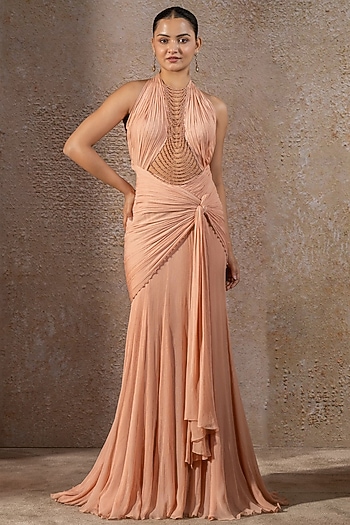 Blush Pink Chiffon Cascading Gown by Tarun Tahiliani