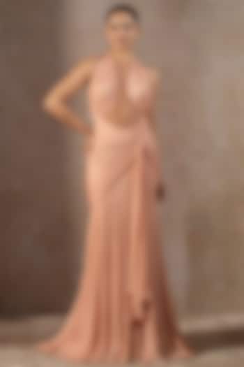 Blush Pink Chiffon Cascading Wedding Gown by Tarun Tahiliani at Pernia's Pop Up Shop
