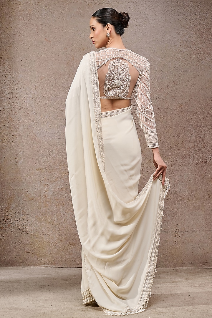 Ivory Georgette Embroidered Bridal Saree Set by Tarun Tahiliani at Pernia's Pop Up Shop