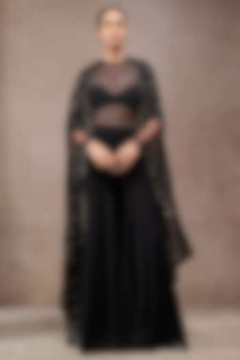 Black Mukaish Fabric Cape Set by Tarun Tahiliani at Pernia's Pop Up Shop