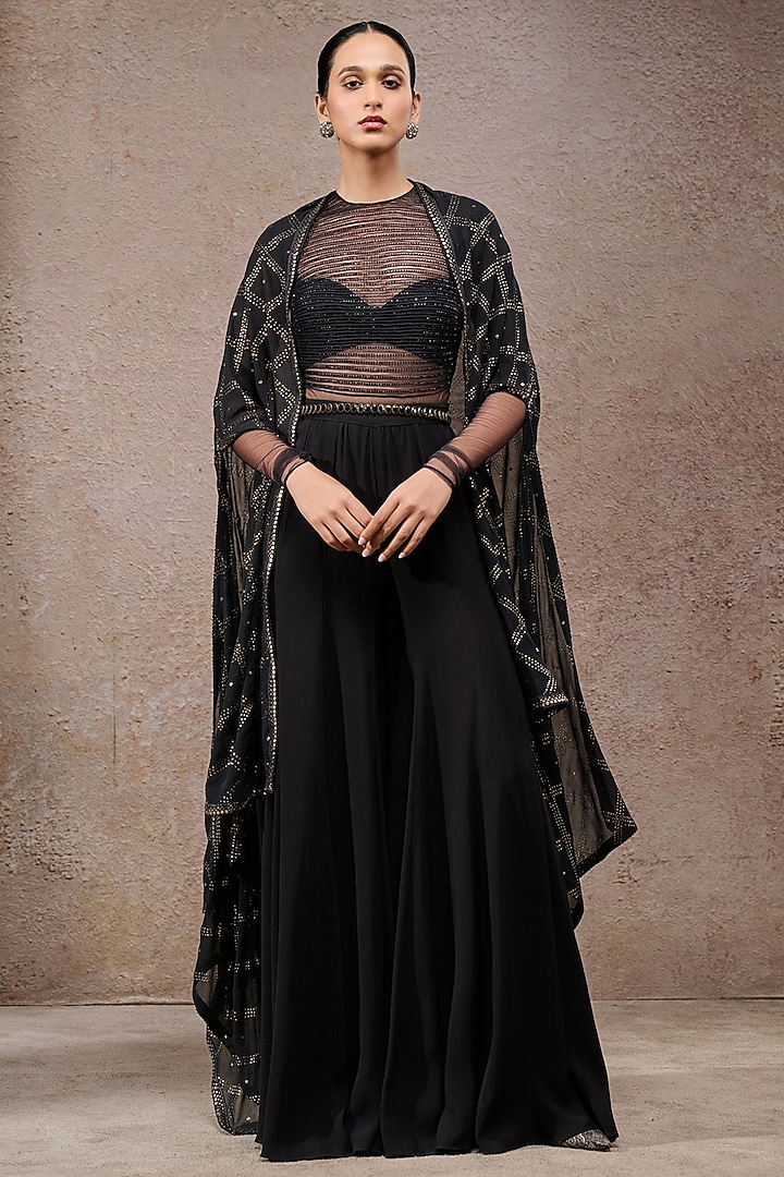 Black Mukaish Fabric Cape Set by Tarun Tahiliani at Pernia's Pop Up Shop