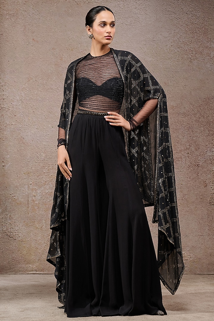 Black Mukaish Fabric Cape Set by Tarun Tahiliani at Pernia's Pop Up Shop