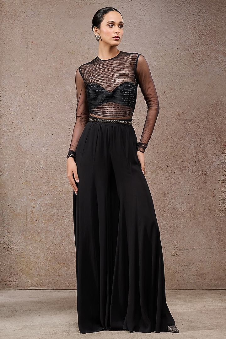 Black Mukaish Fabric Cape Set by Tarun Tahiliani at Pernia's Pop Up Shop