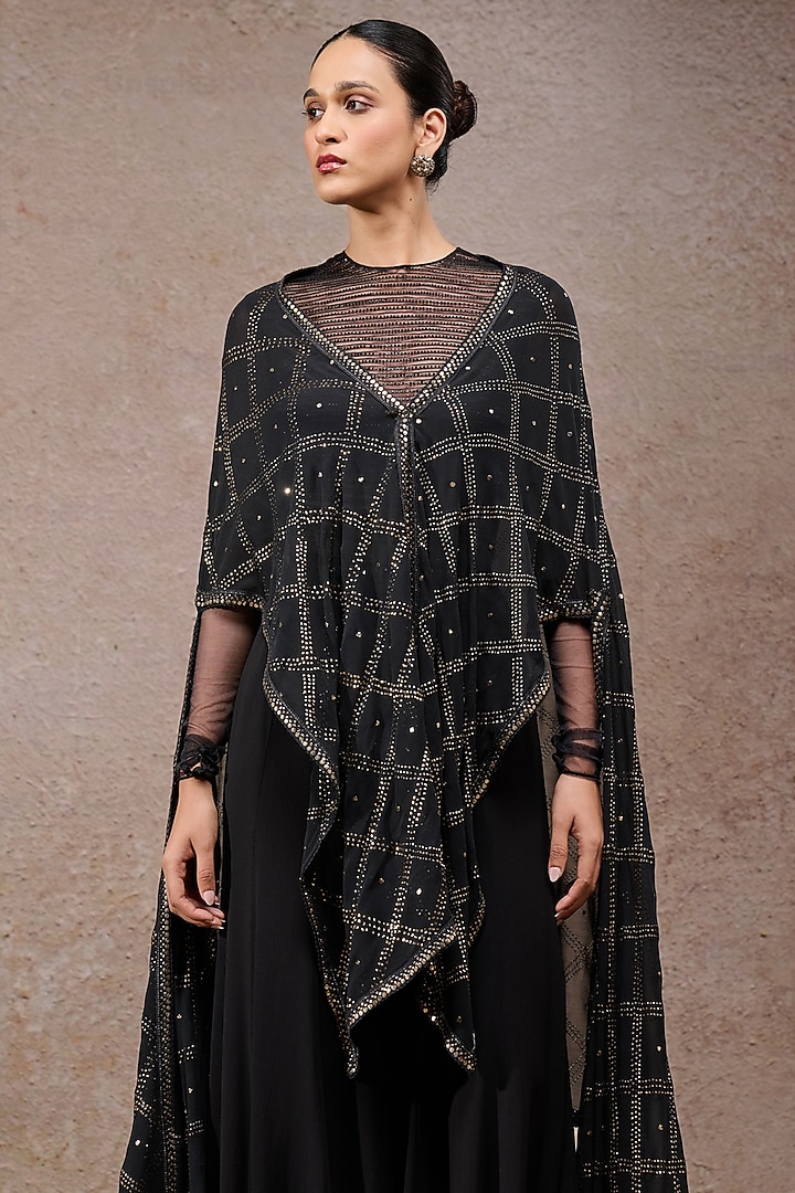 Black Mukaish Fabric Cape Set by Tarun Tahiliani at Pernia's Pop Up Shop