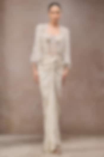 Ivory Foil Jersey Skirt Set by Tarun Tahiliani at Pernia's Pop Up Shop