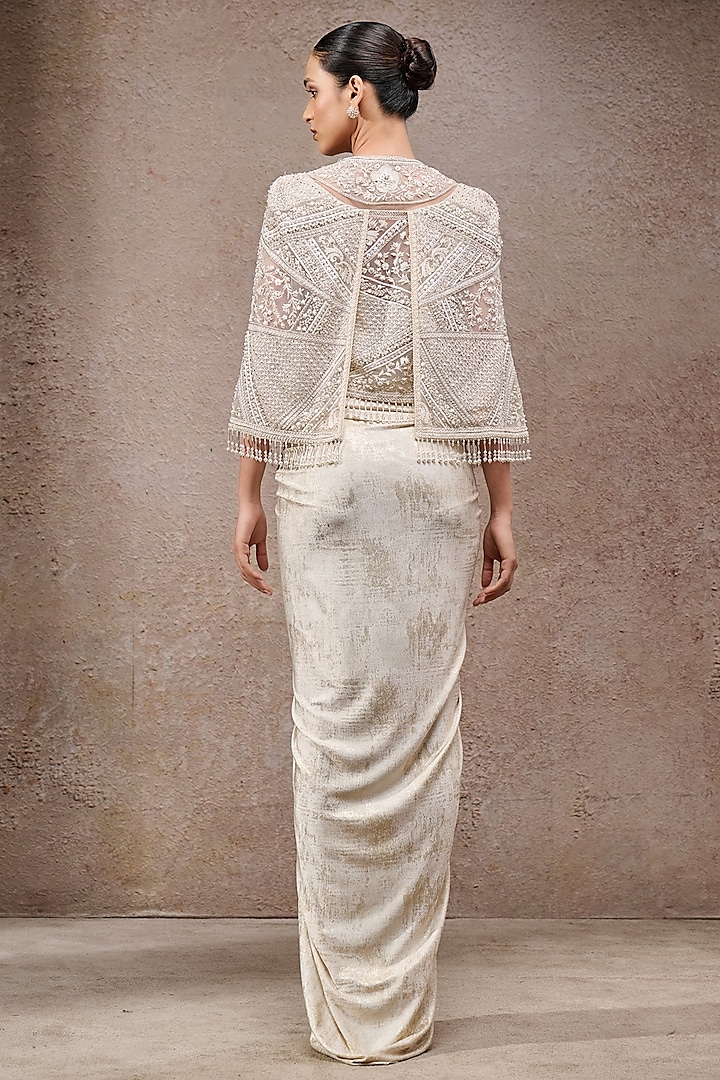 Ivory Foil Jersey Skirt Set by Tarun Tahiliani at Pernia's Pop Up Shop