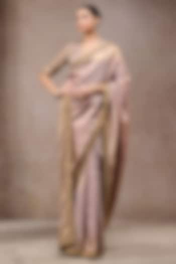 Purple & Gold Brocade Hand Embroidered Bridal Saree Set by Tarun Tahiliani at Pernia's Pop Up Shop