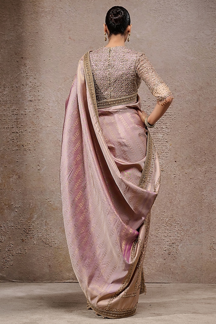 Purple & Gold Brocade Hand Embroidered Bridal Saree Set by Tarun Tahiliani at Pernia's Pop Up Shop