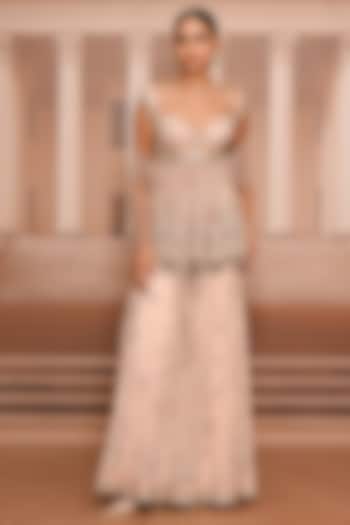 Pink Tulle Floral Embroidered Bridal Sharara Set by Tarun Tahiliani at Pernia's Pop Up Shop